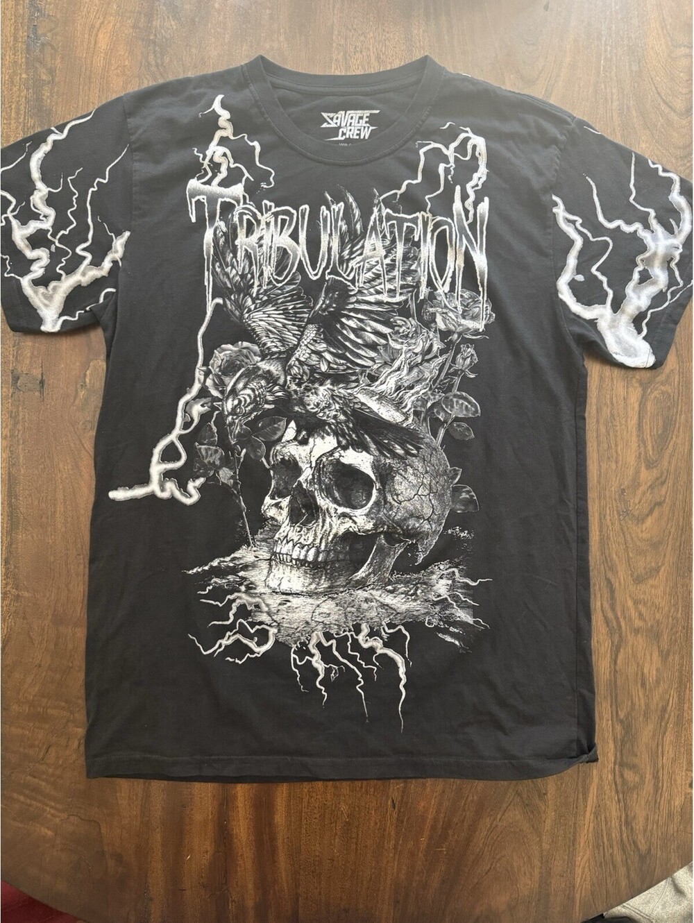Vintage Y2K Skull Lightning Shirt XL Black Grunge All Over Print Double Sided